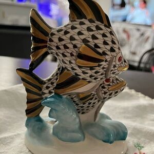 Elegant Fish Figurine with Gold and Blue Accents hand painted Herend.